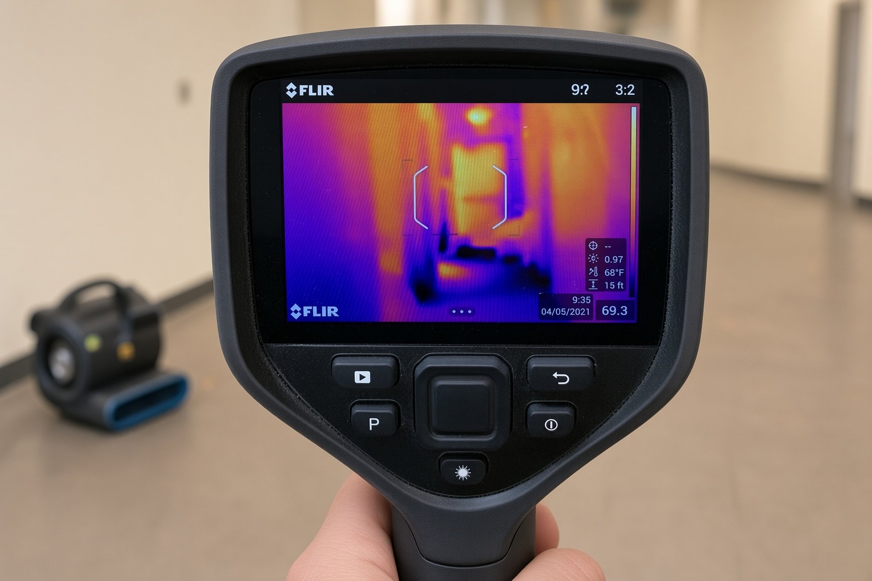 FLIR thermal camera during a water-loss inspection